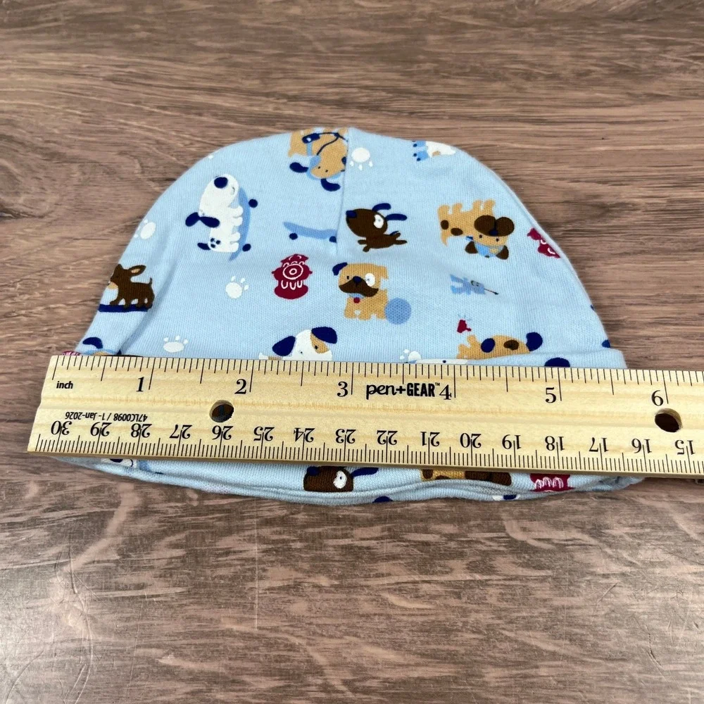 Baby Grand Baby Hats 0/3M Blue Dog Print Embroidered Cotton 2pk